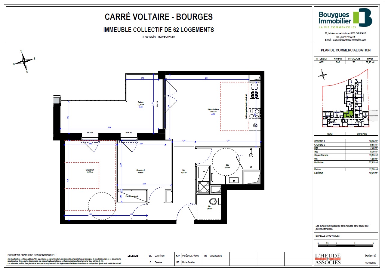 Appartement Type 3 avec balcon, programme neuf « Le Carré Voltaire » en plein centre ville de BOURGES